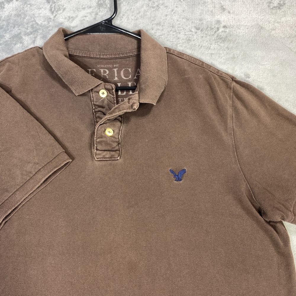 Y2K American Eagle Polo Shirt Mens Large Brown Knit Vintage Preppy 2000s Surf